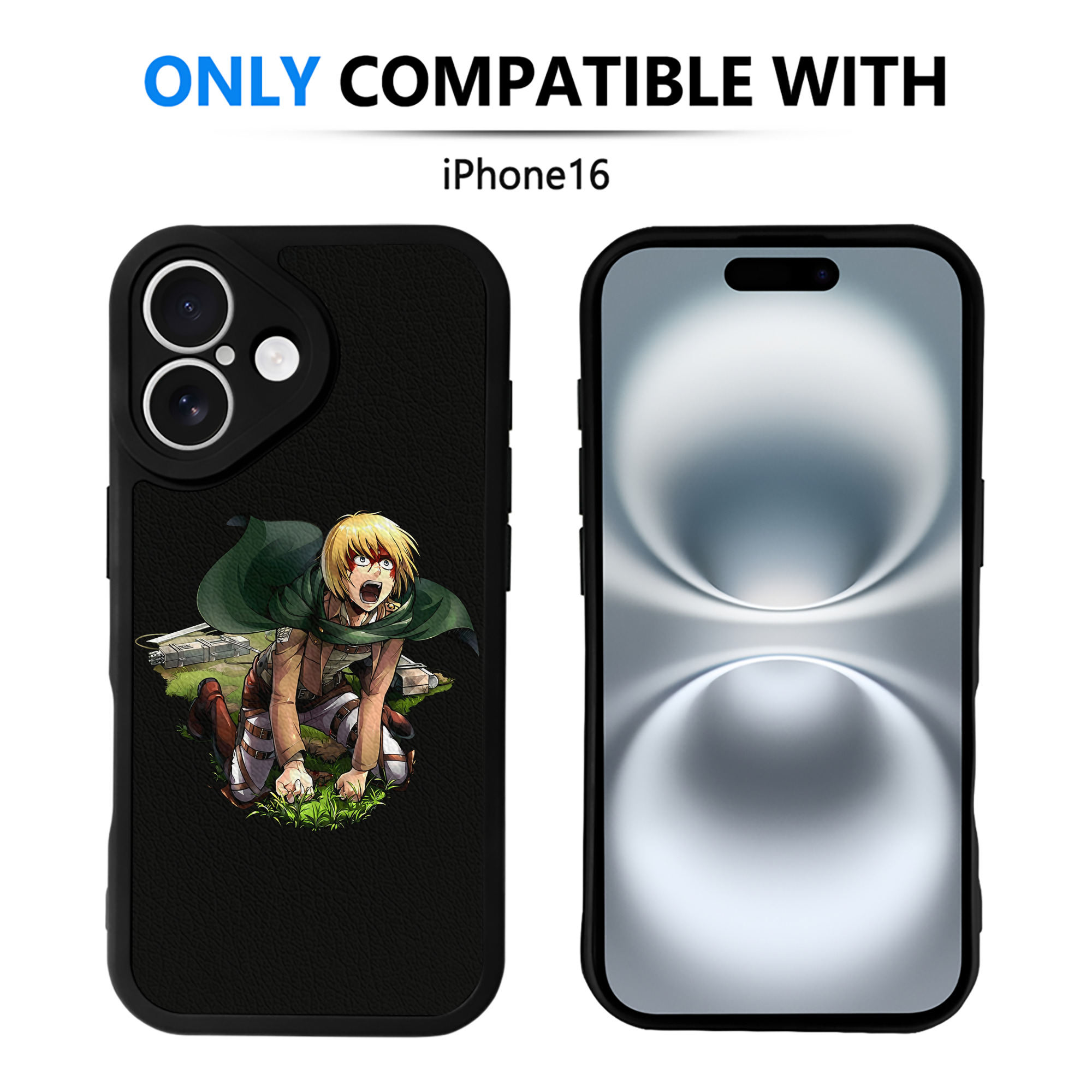 （画像用） 進撃の巨人 アルミン·アルレルト Attack on Titan Armin Arlert 【iPhone 16シリーズ対応】シリコンスマホケース（レザー調） 材質：シリコン